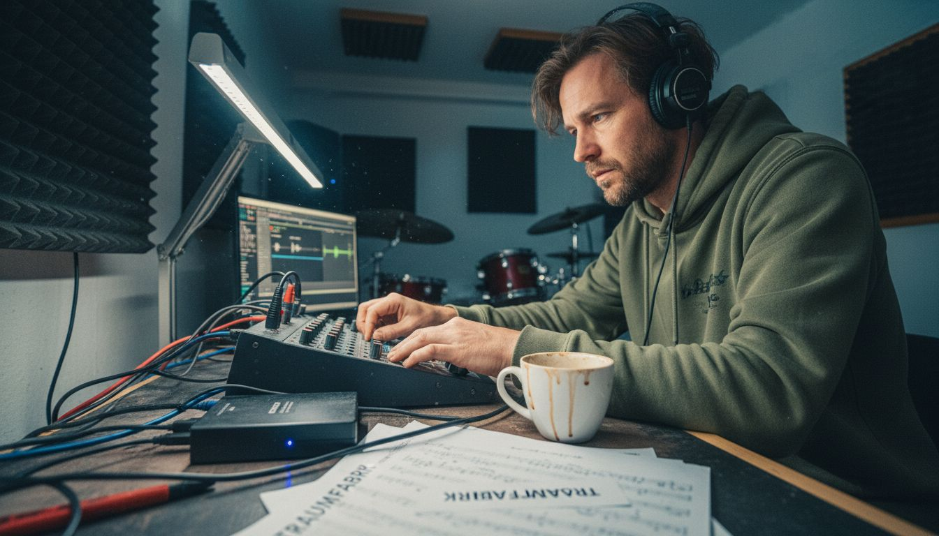 Tontechniker arbeitet am Mischpult im Tonstudio