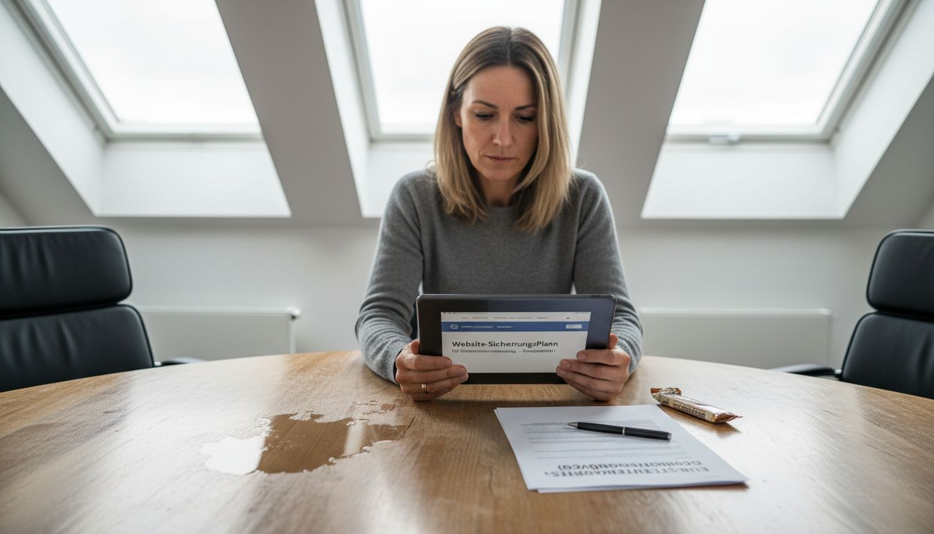 Unternehmerin überprüft die Datensicherung und rechtlichen Vorgaben ihrer Webseite