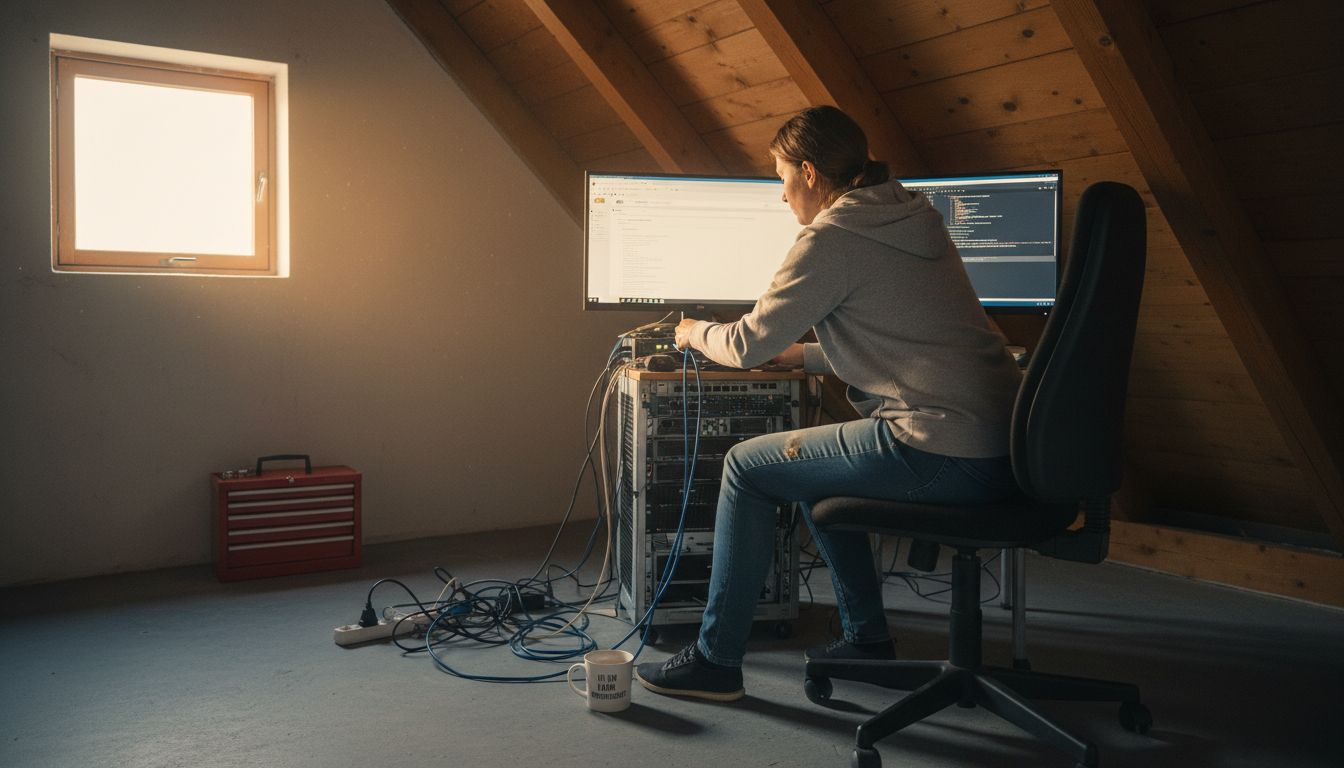 Eine Frau arbeitet am Schreibtisch daran, die Website technisch zu verbessern.