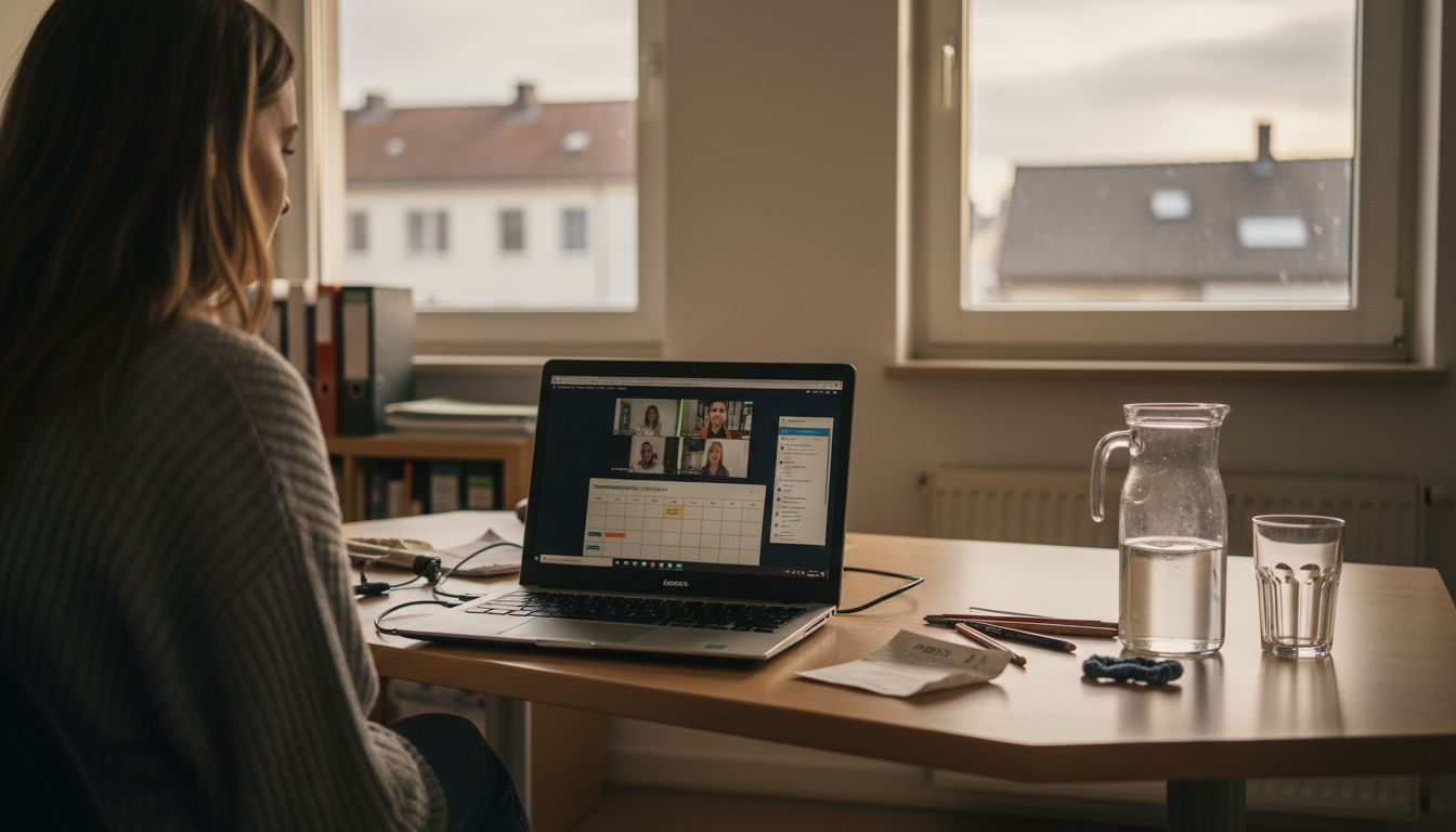 Junge Beraterin nimmt an einem Videomeeting teil