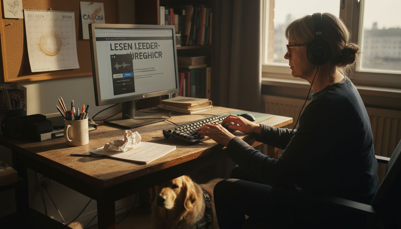 Eine Frau überprüft die Barrierefreiheit einer Webseite mit einem Screenreader.