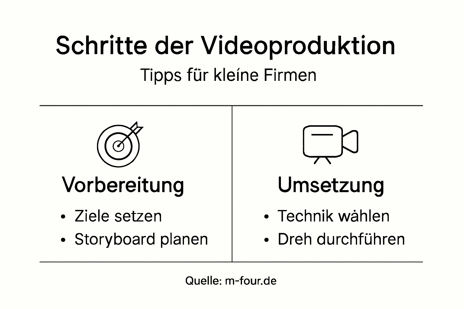Diese Infografik veranschaulicht die wichtigsten Schritte auf dem Weg zu einer erfolgreichen Videoproduktion.