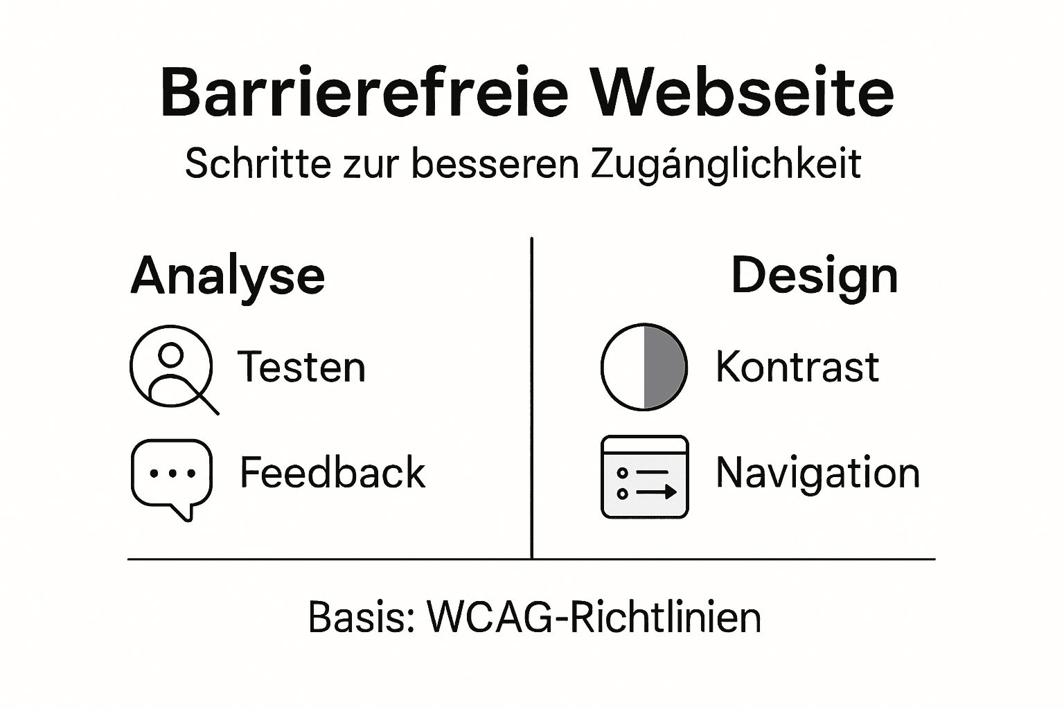 Schritt-für-Schritt-Anleitung: So gestalten Sie Ihre Inhalte barrierefrei – übersichtlich dargestellt in einer Infografik.