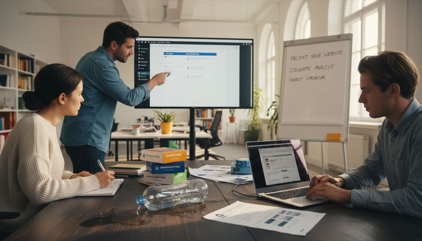 Das Team arbeitet gemeinsam an der Einrichtung und Optimierung der WordPress-Seite.