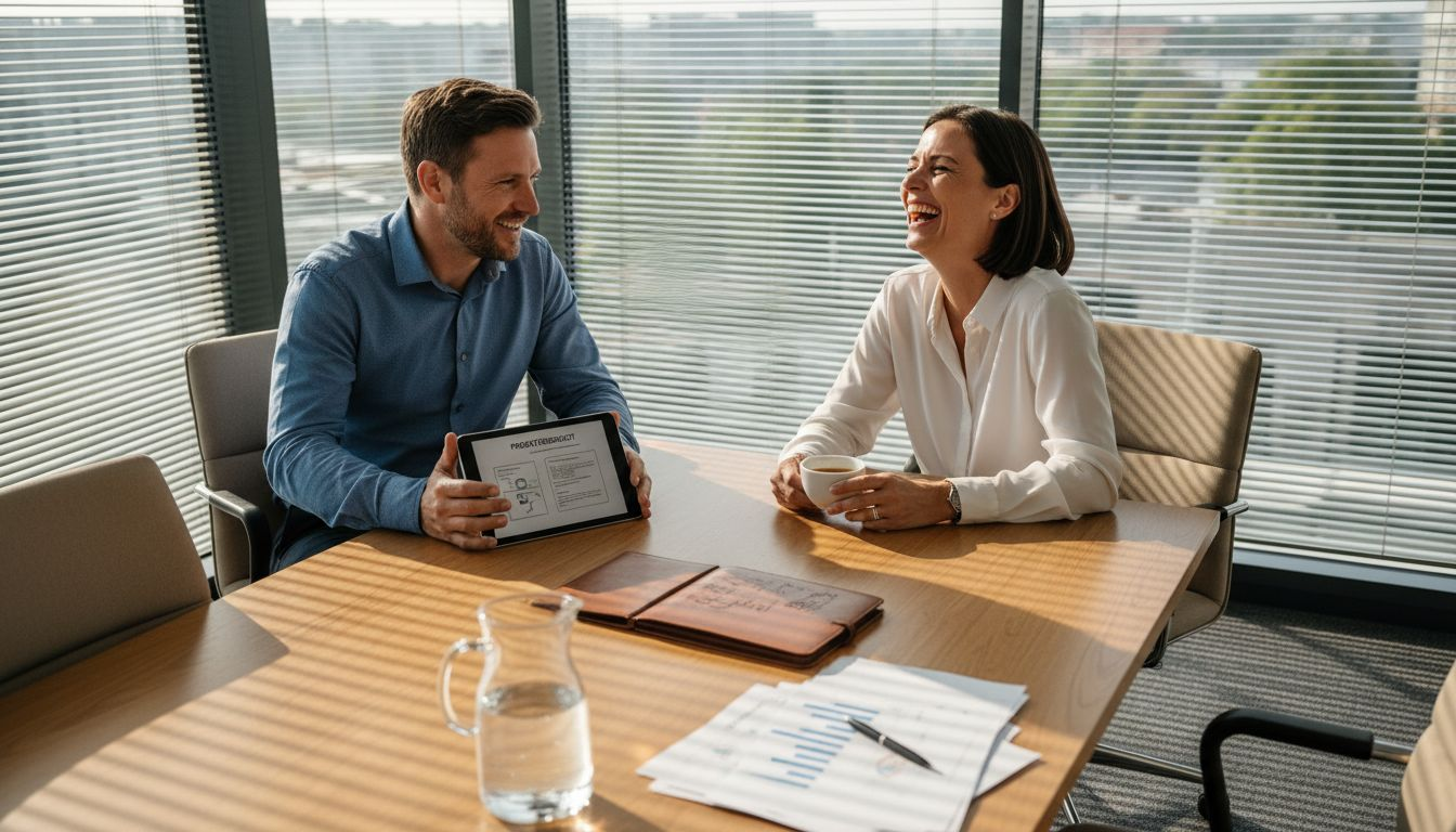 Mitarbeiter unterhalten sich locker in der Kaffeepause im Büro.
