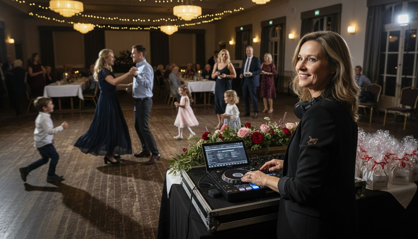 Der DJ sorgt auf der Hochzeitsfeier für Stimmung, indem er immer wieder das Musikgenre wechselt.