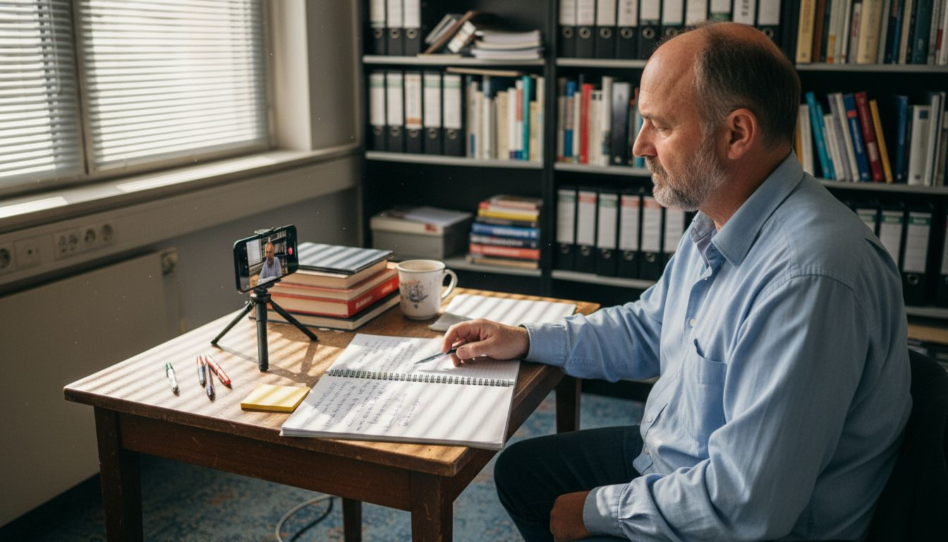 Mitarbeiter nimmt ein internes Video im Büro auf.
