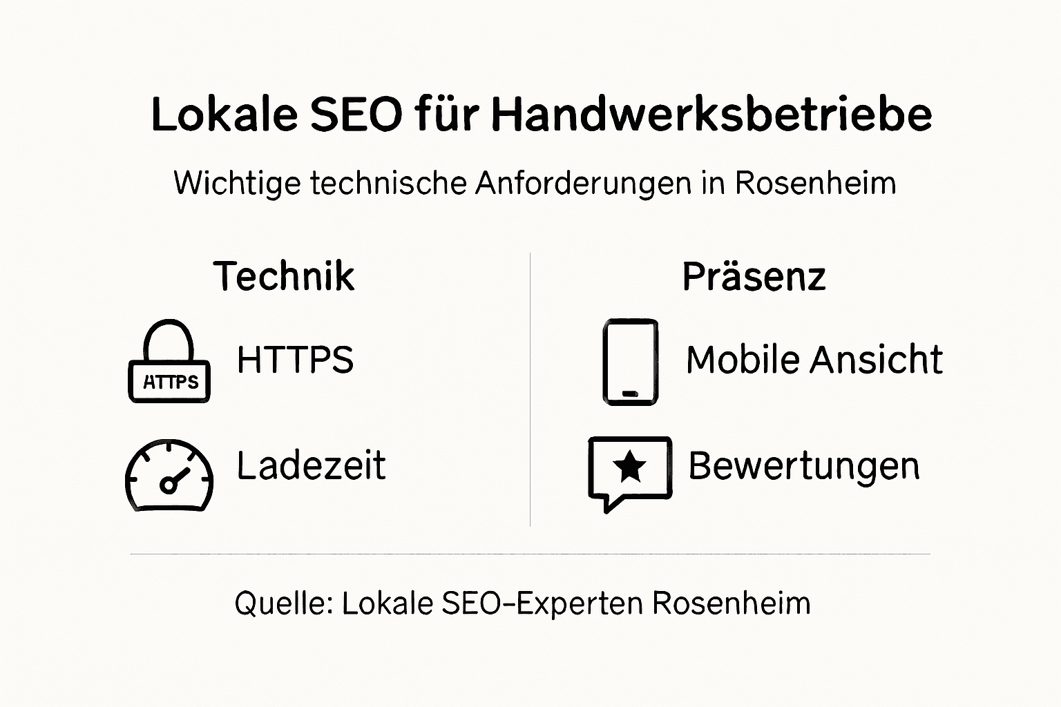 Die Infografik veranschaulicht die wichtigsten technischen Anforderungen für SEO.