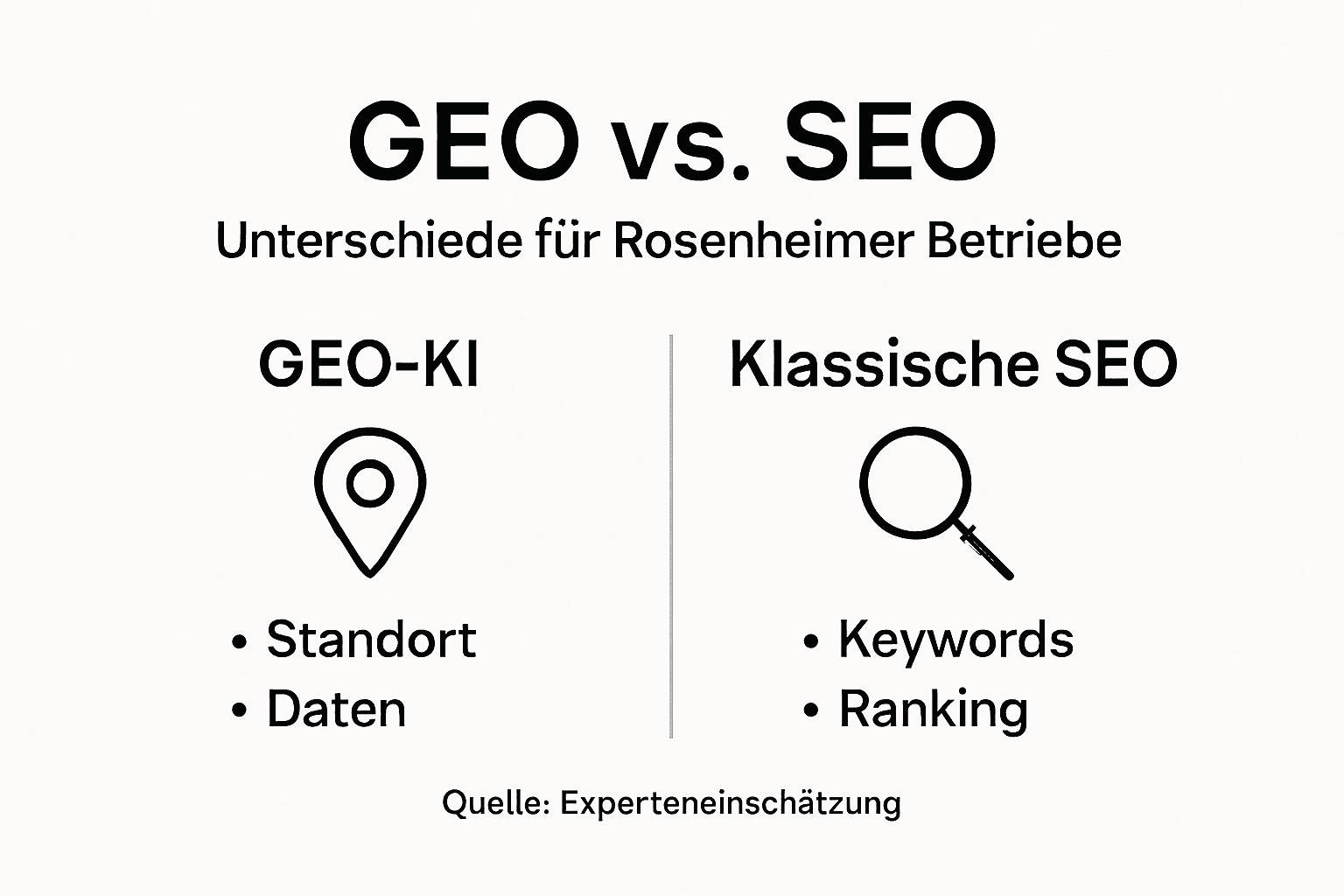 Infografik: GEO-SEO im Vergleich zur klassischen Suchmaschinenoptimierung – die wichtigsten Unterschiede auf einen Blick