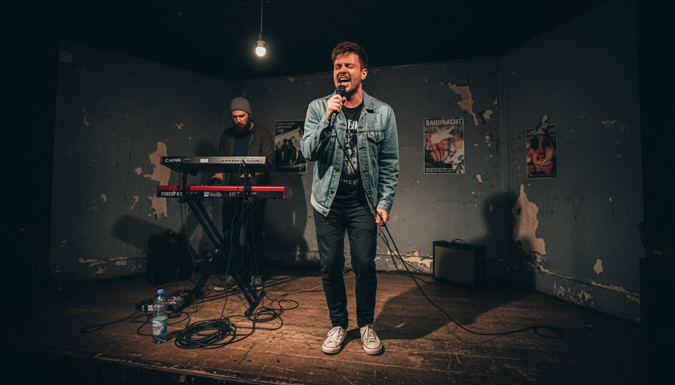 Eine Sängerin steht auf der Probenbühne und gibt alles.