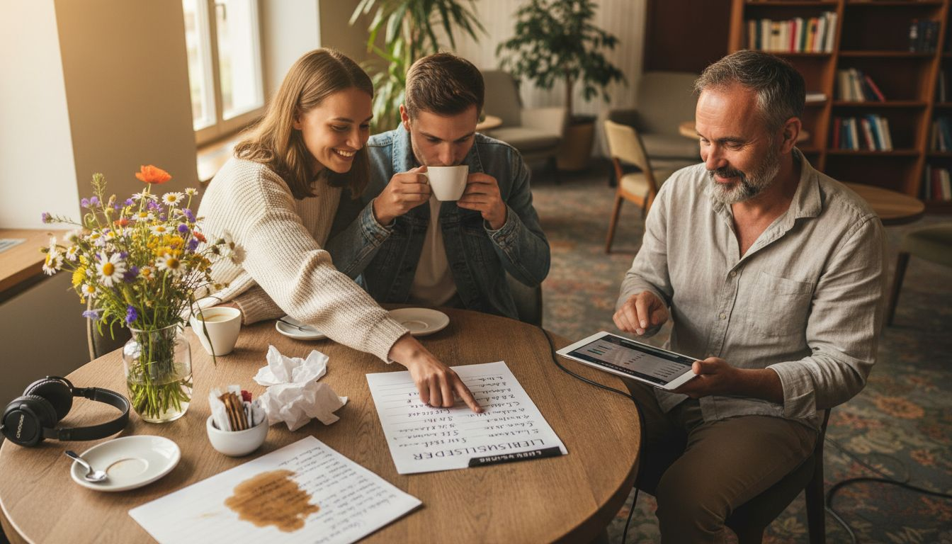 Das Brautpaar bespricht die Musikauswahl mit dem DJ.