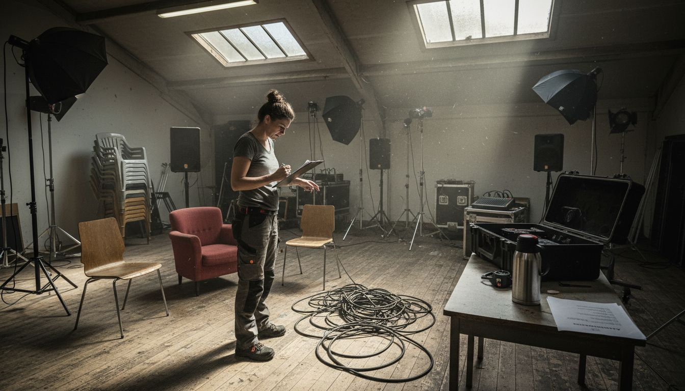 Ein Techniker richtet im Studio das Video-Equipment für die nächste Aufnahme ein.