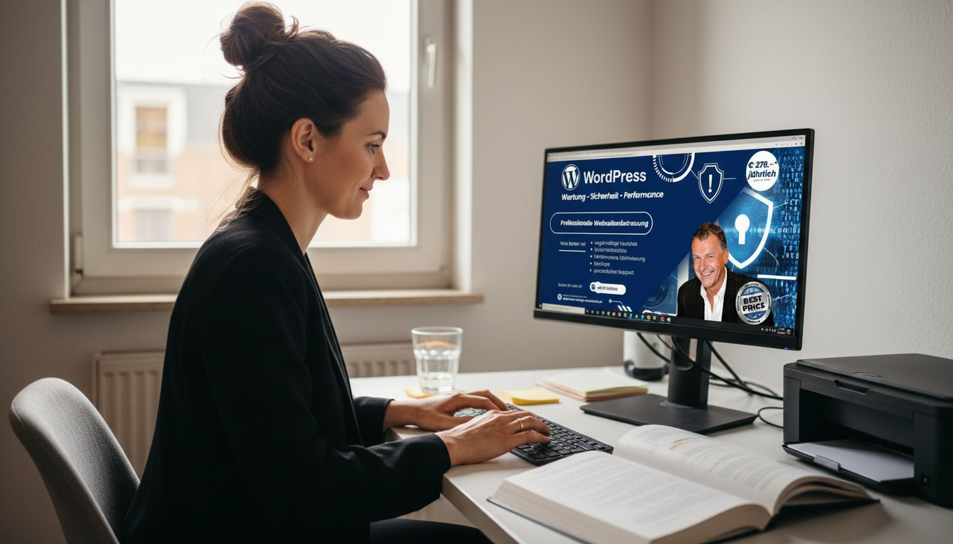 Eine Frau arbeitet im Homeoffice an ihrer WordPress-Website.