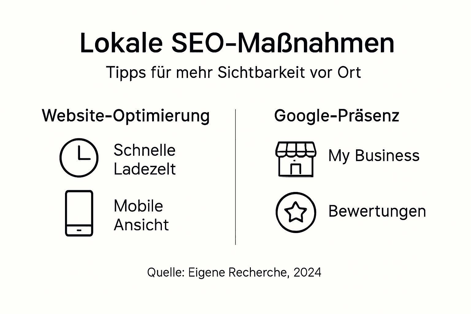 Übersicht: Die wichtigsten Maßnahmen für erfolgreiches lokales SEO auf einen Blick