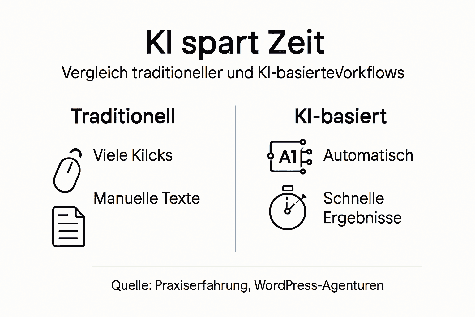 Infografik: Zeitgewinn durch KI-gestützte Workflows im Vergleich