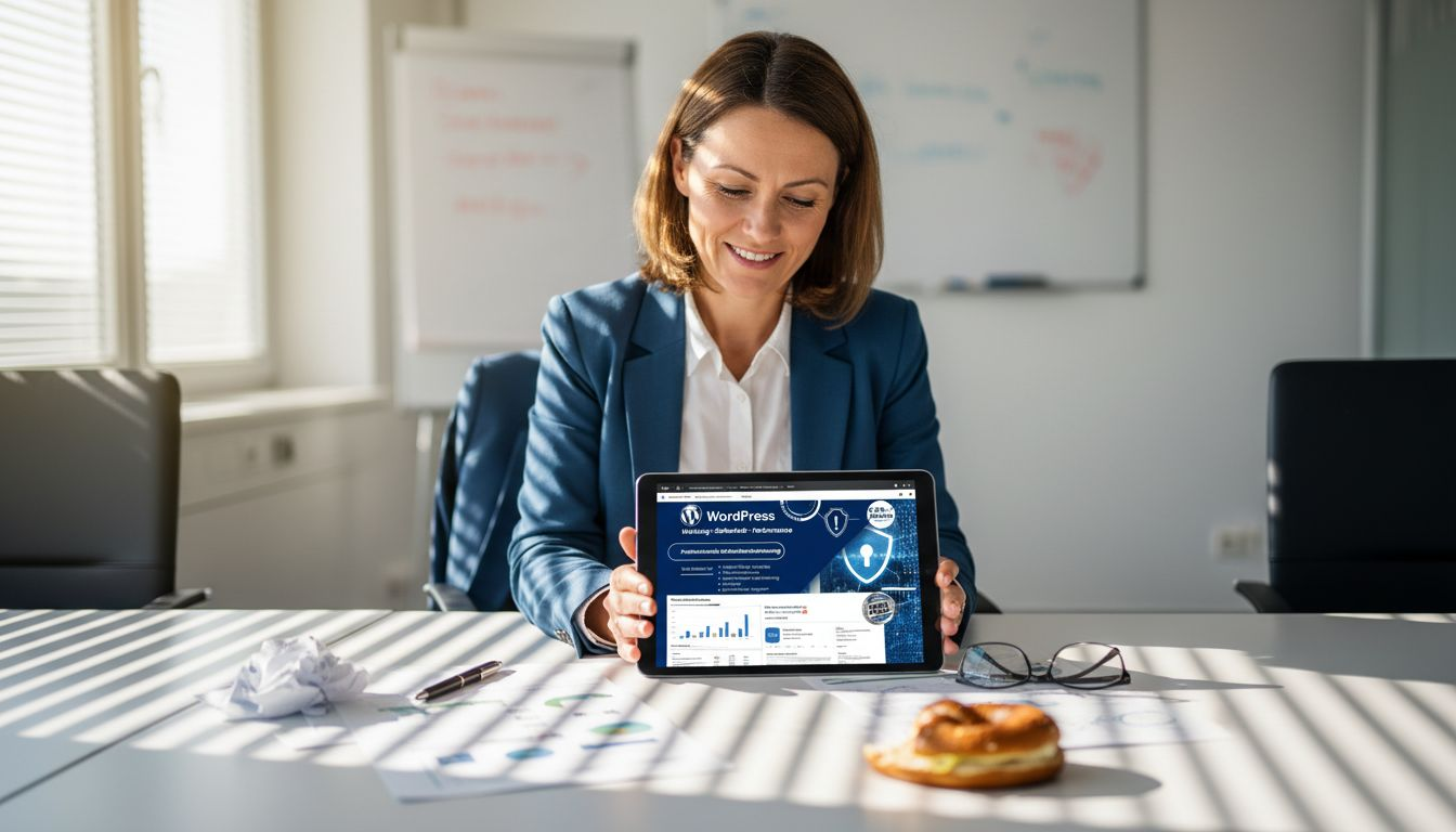 Ein Manager analysiert die Website-Statistiken auf seinem Tablet.