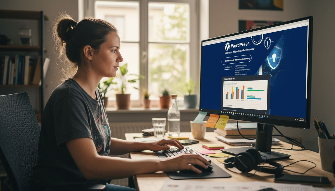 Eine Frau überprüft die Barrierefreiheit einer Webseite.