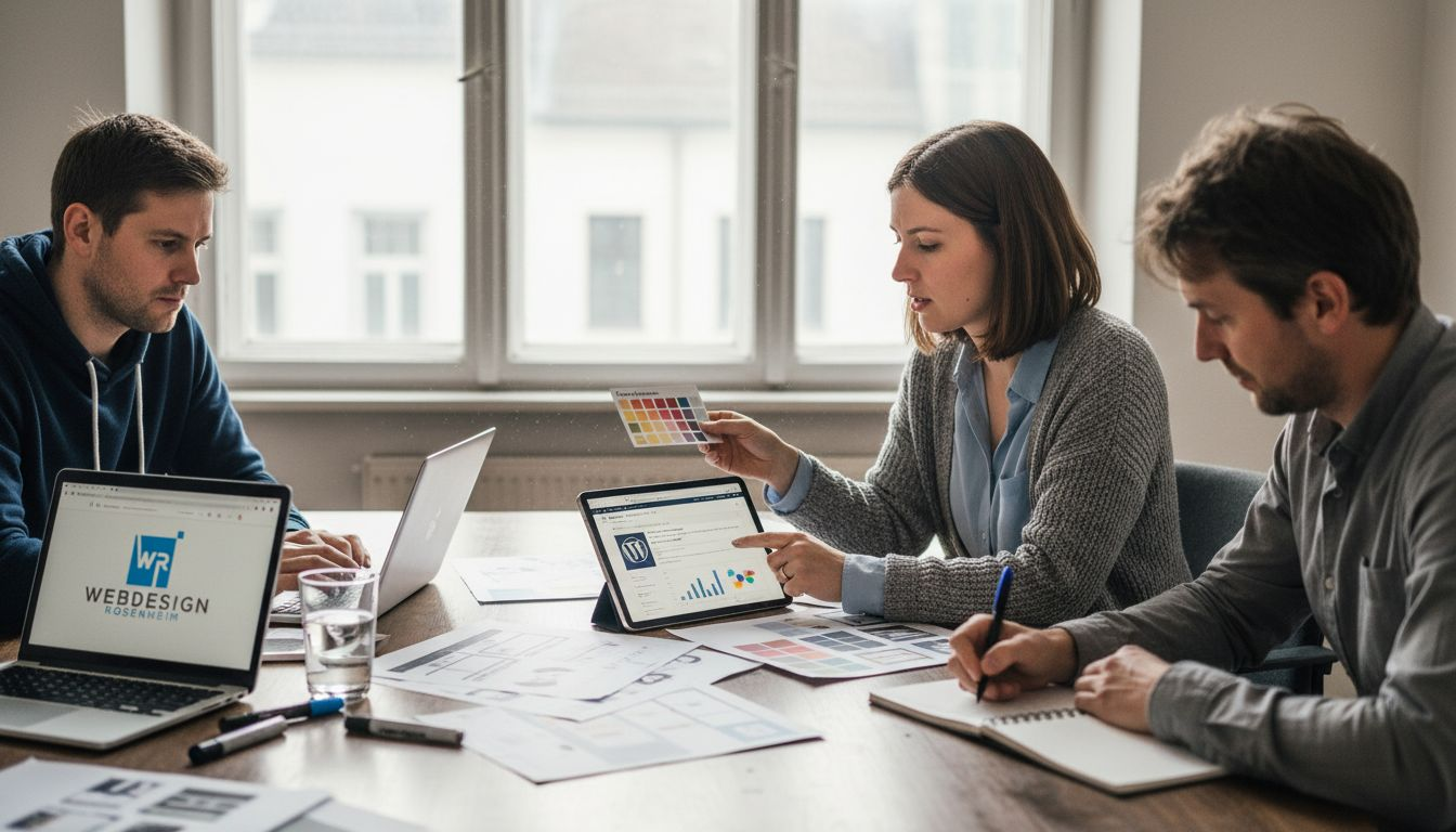 Ein Team prüft unterschiedliche und uneinheitliche Webdesign-Layouts auf ihre Konsistenz.