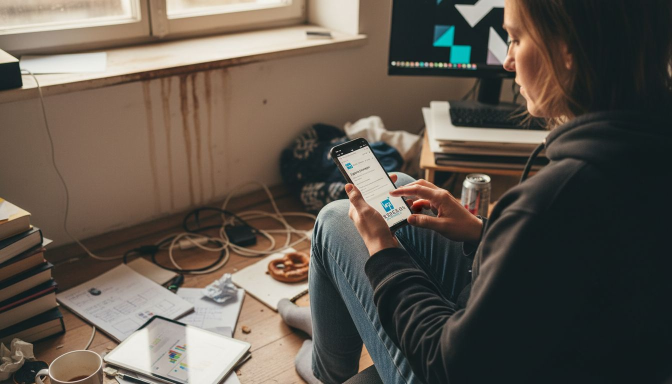 Ein Webdesigner prüft, wie die Webseite auf dem Smartphone dargestellt wird.