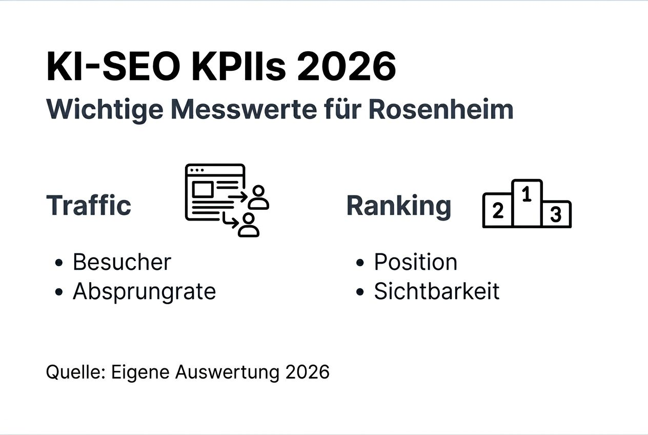 KI-SEO: Die wichtigsten Kennzahlen für Unternehmen in Rosenheim – kompakt als Infografik