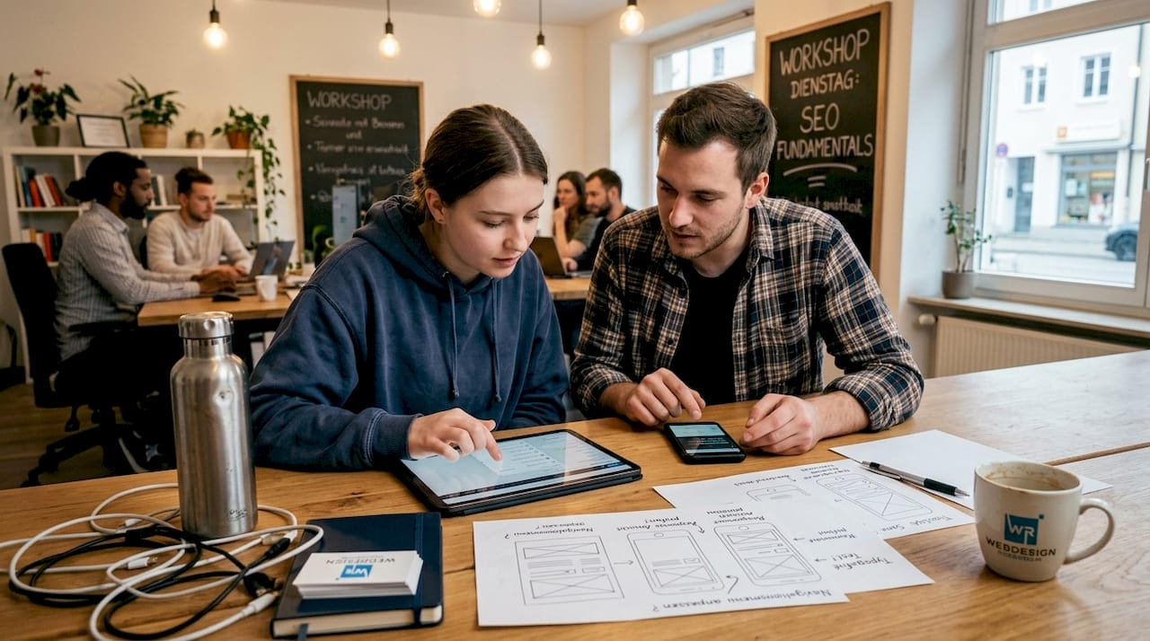 Webdesigner prüfen gemeinsam, wie ihre Webseiten auf dem Smartphone aussehen.