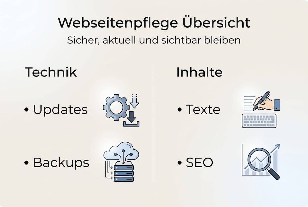 Infografik: Die wichtigsten Aufgaben rund um die Pflege Ihrer Webseite auf einen Blick
