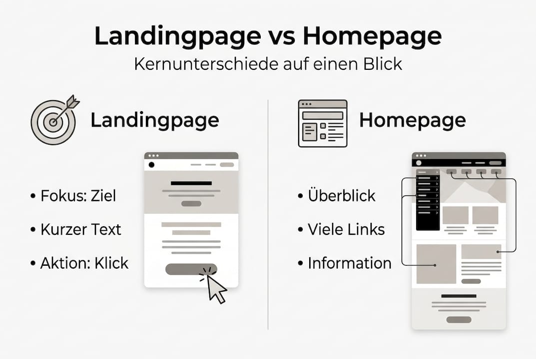 Infografik: Unterschiede zwischen Landingpage und Startseite auf einen Blick