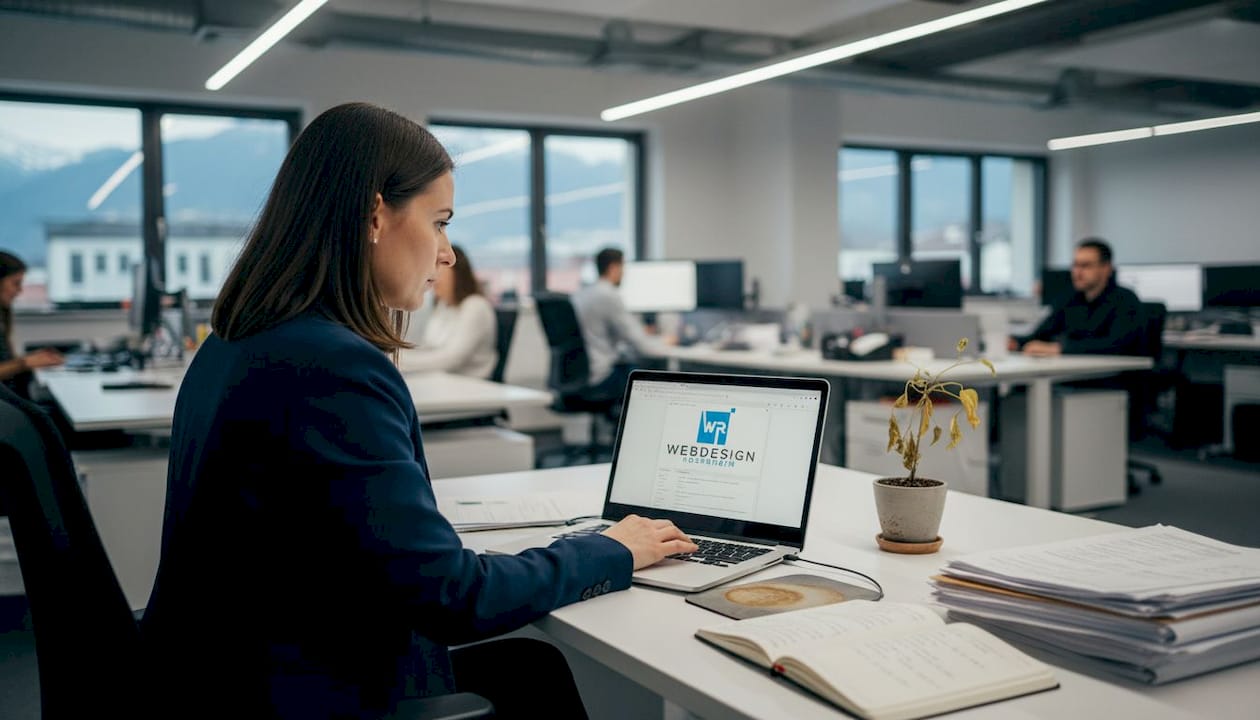 Büroleitung arbeitet im WordPress-Backend