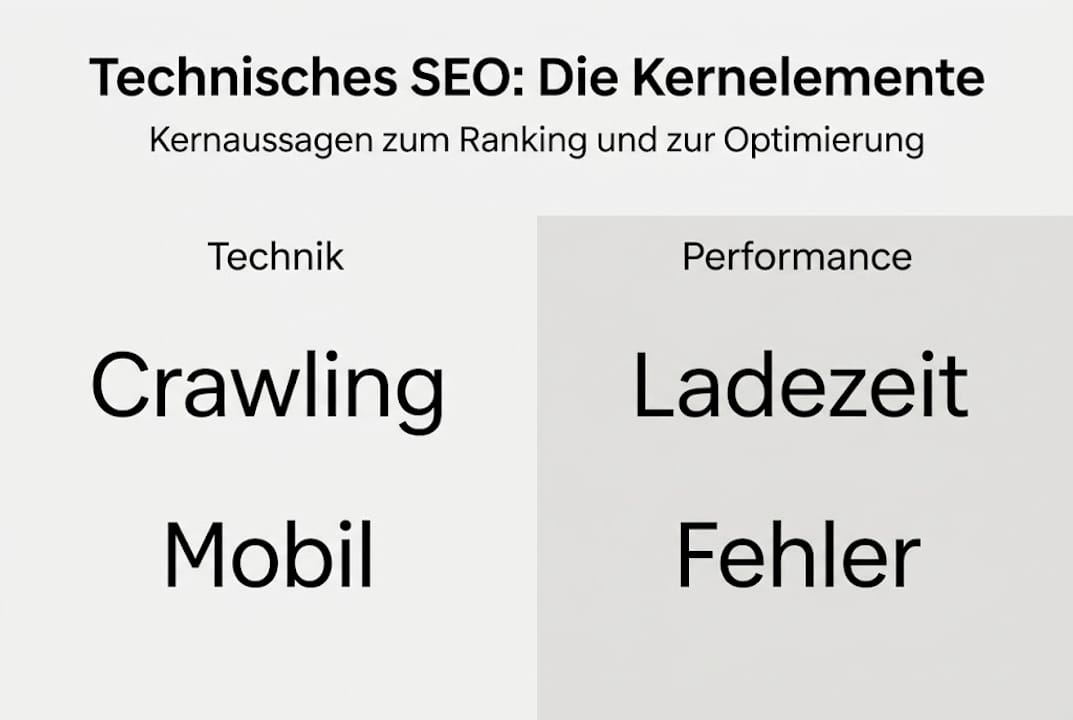 Übersicht der wichtigsten technischen SEO-Faktoren in einer Infografik