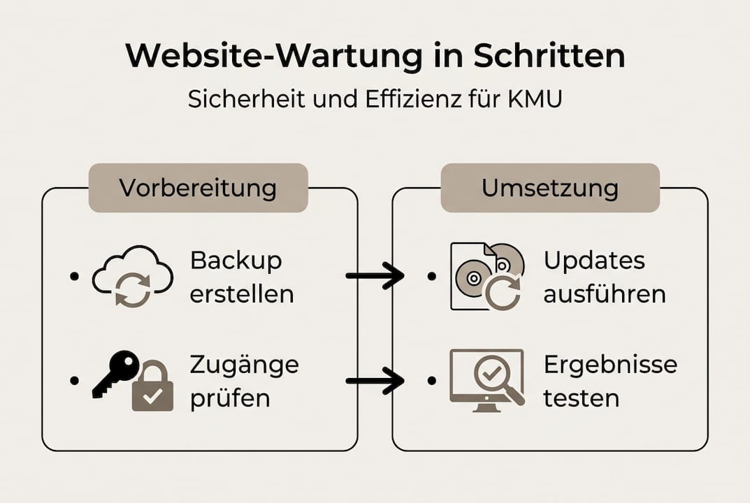 Mit dieser Infografik behalten kleine und mittelständische Unternehmen den Überblick über alle Schritte der Website-Wartung.