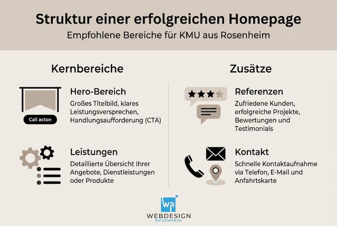 Übersichtliche Grafik zur Struktur und den wichtigsten Bereichen der Webseite
