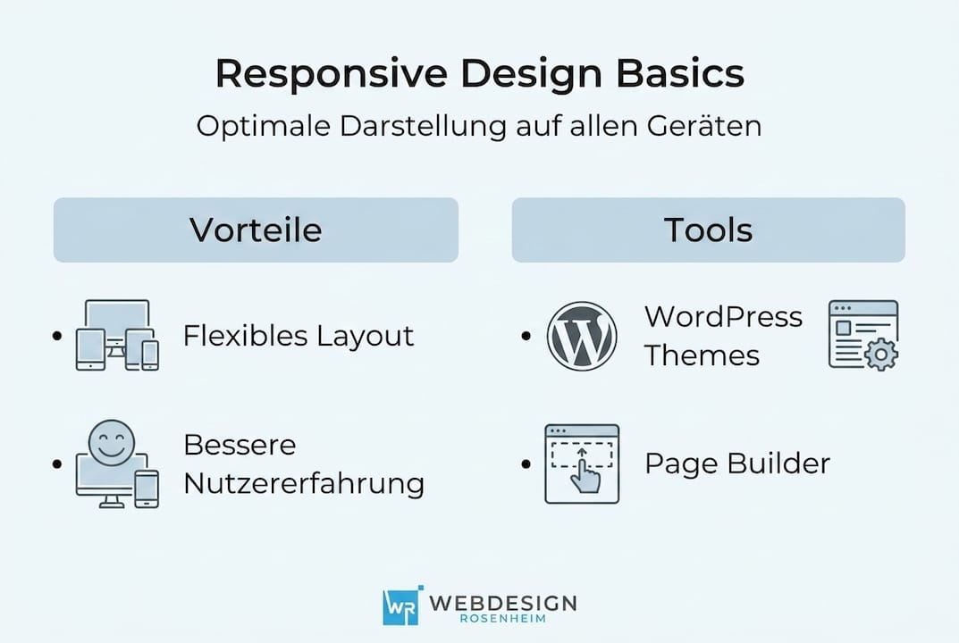 Die Infografik vermittelt anschaulich die wichtigsten Grundlagen für responsives Webdesign mit WordPress.