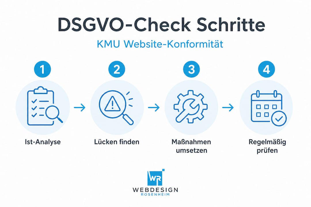 Übersichtsgrafik: Die wichtigsten DSGVO-Prüfpunkte für die Website Ihres Unternehmens