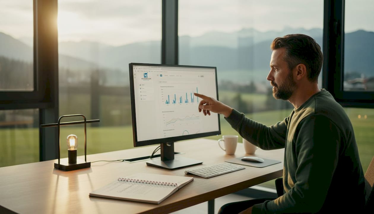 Ein Techniker überwacht den Betrieb einer WordPress-Installation auf einem Cloud-Server.