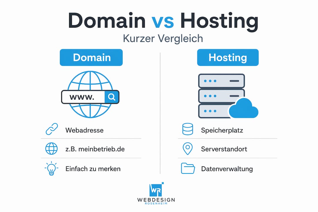 Infografik: Unterschiede zwischen Domain und Webhosting auf einen Blick