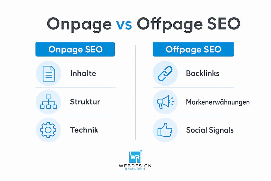 Infografik: Gegenüberstellung von Onpage- und Offpage-SEO – Alle wichtigen Unterschiede im Überblick