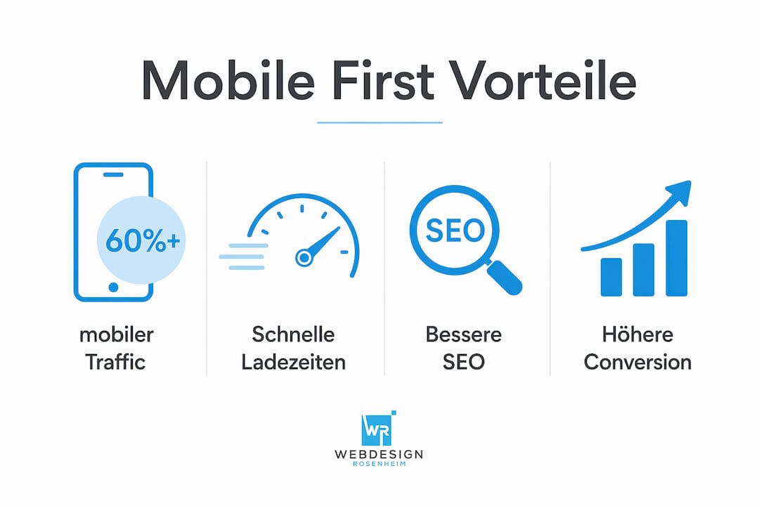 Die Infografik veranschaulicht die wichtigsten Vorteile der Mobile-First-Strategie.