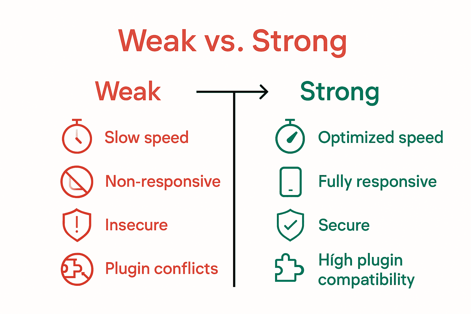 Infographic comparing poor and optimal WordPress theme attributes.