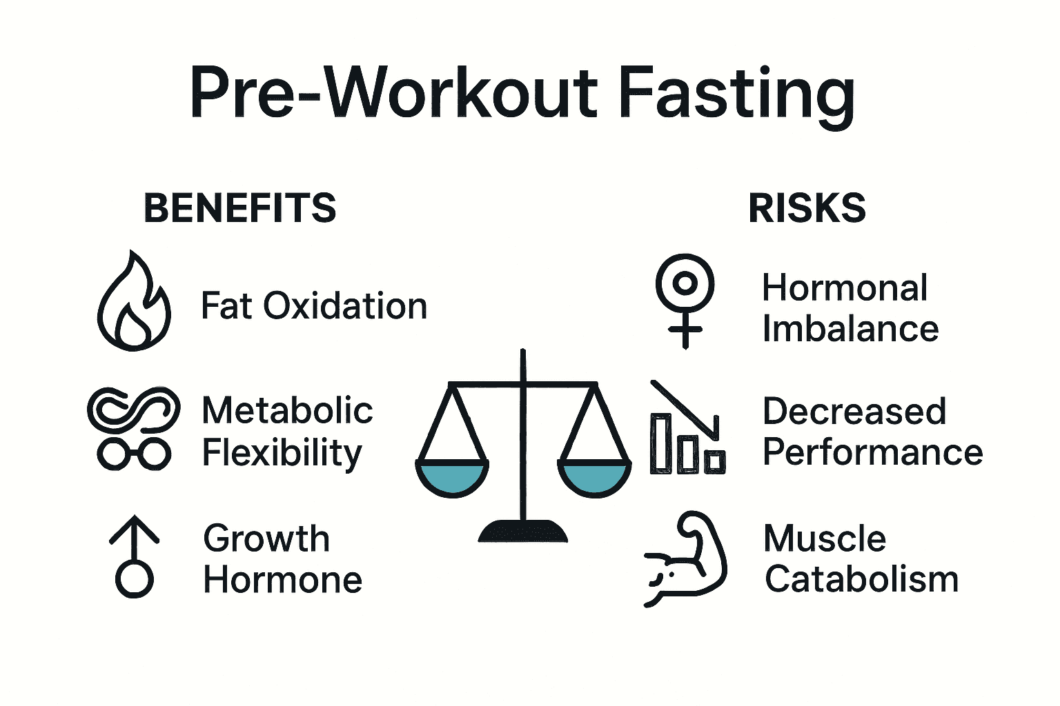 Infographic showing pre-workout fasting benefits and risks for athletes.