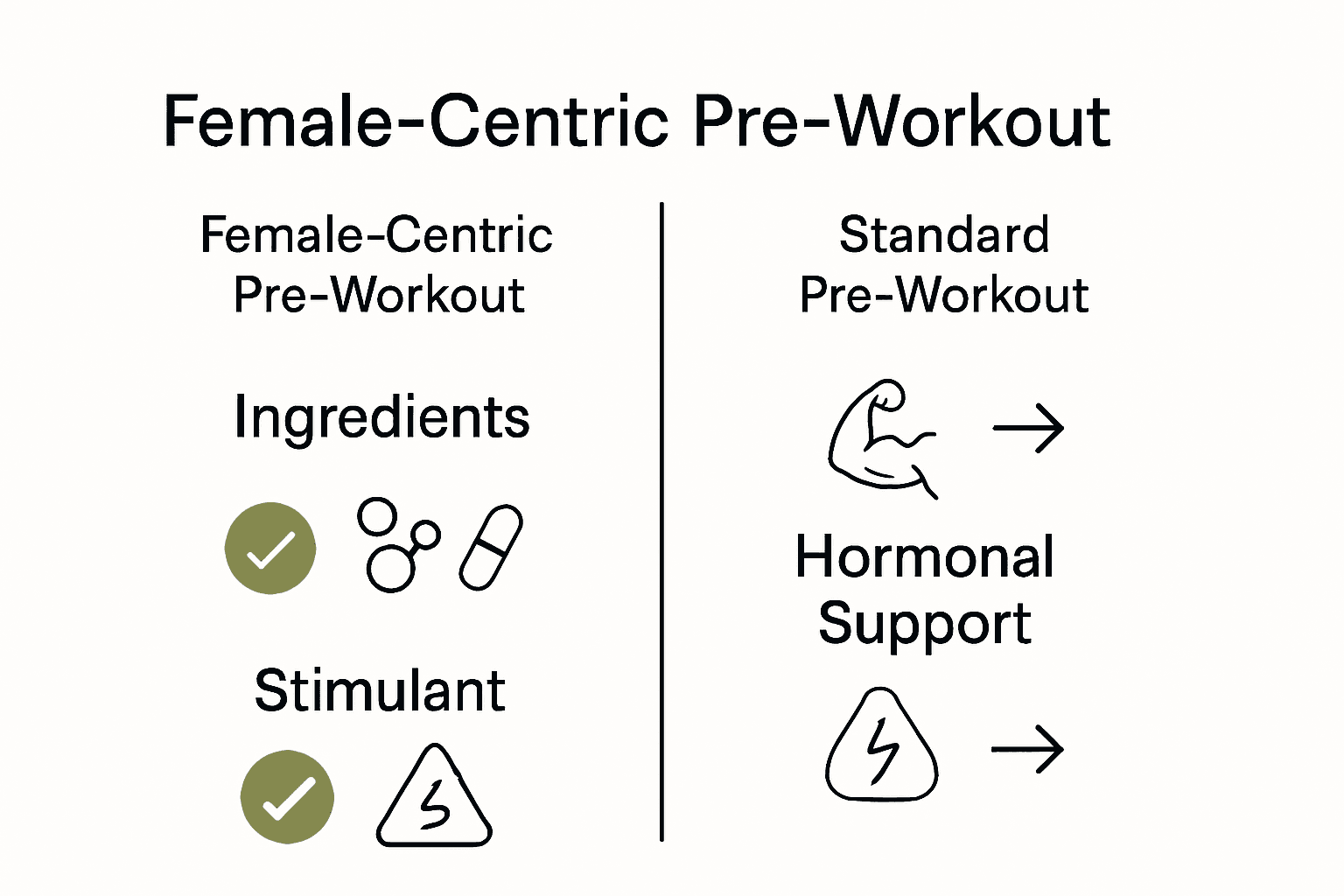 Infographic comparing female-centric and standard pre-workout formulas