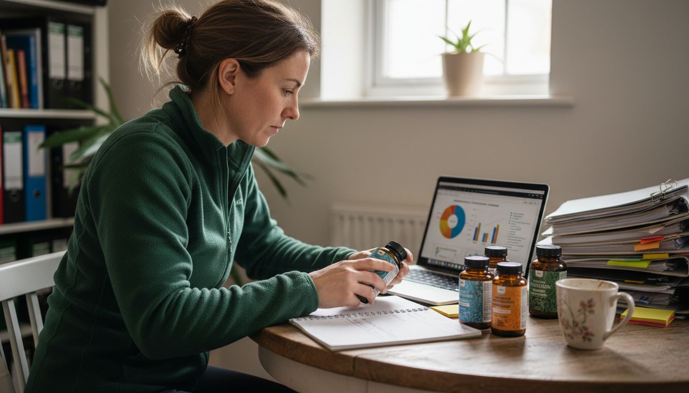 Nutritionist checking natural supplement ingredients