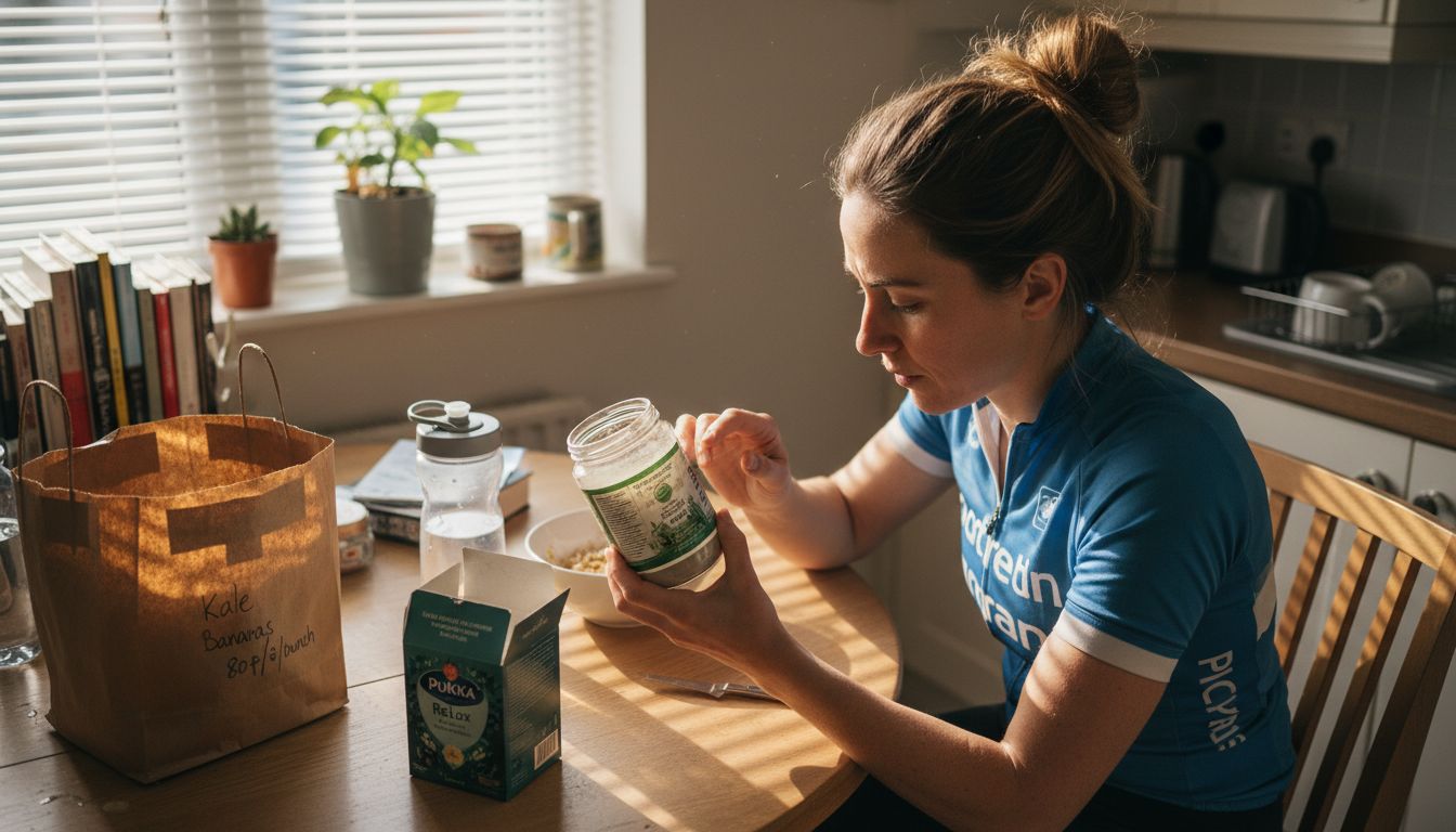 Athlete reviewing organic supplement jar