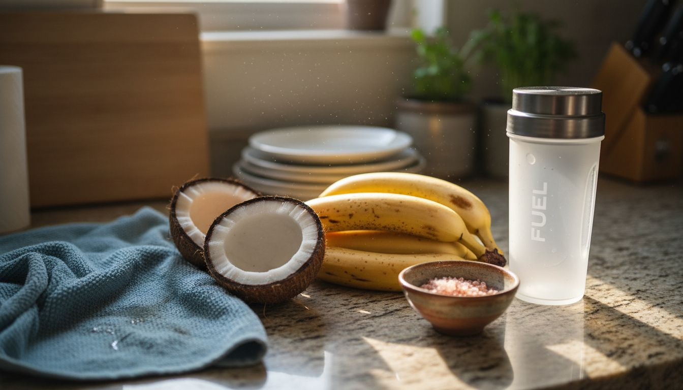 Natural electrolyte food sources on kitchen counter