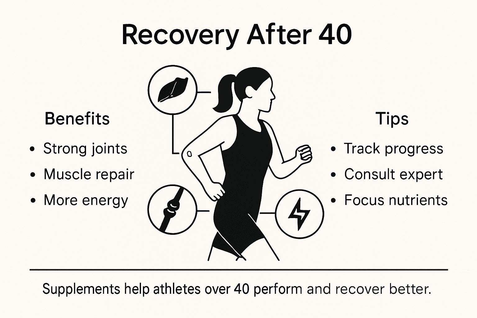 Infographic showing recovery strategies for athletes over 40