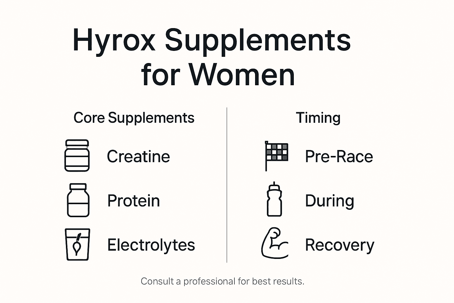 Infographic of top Hyrox supplements for women