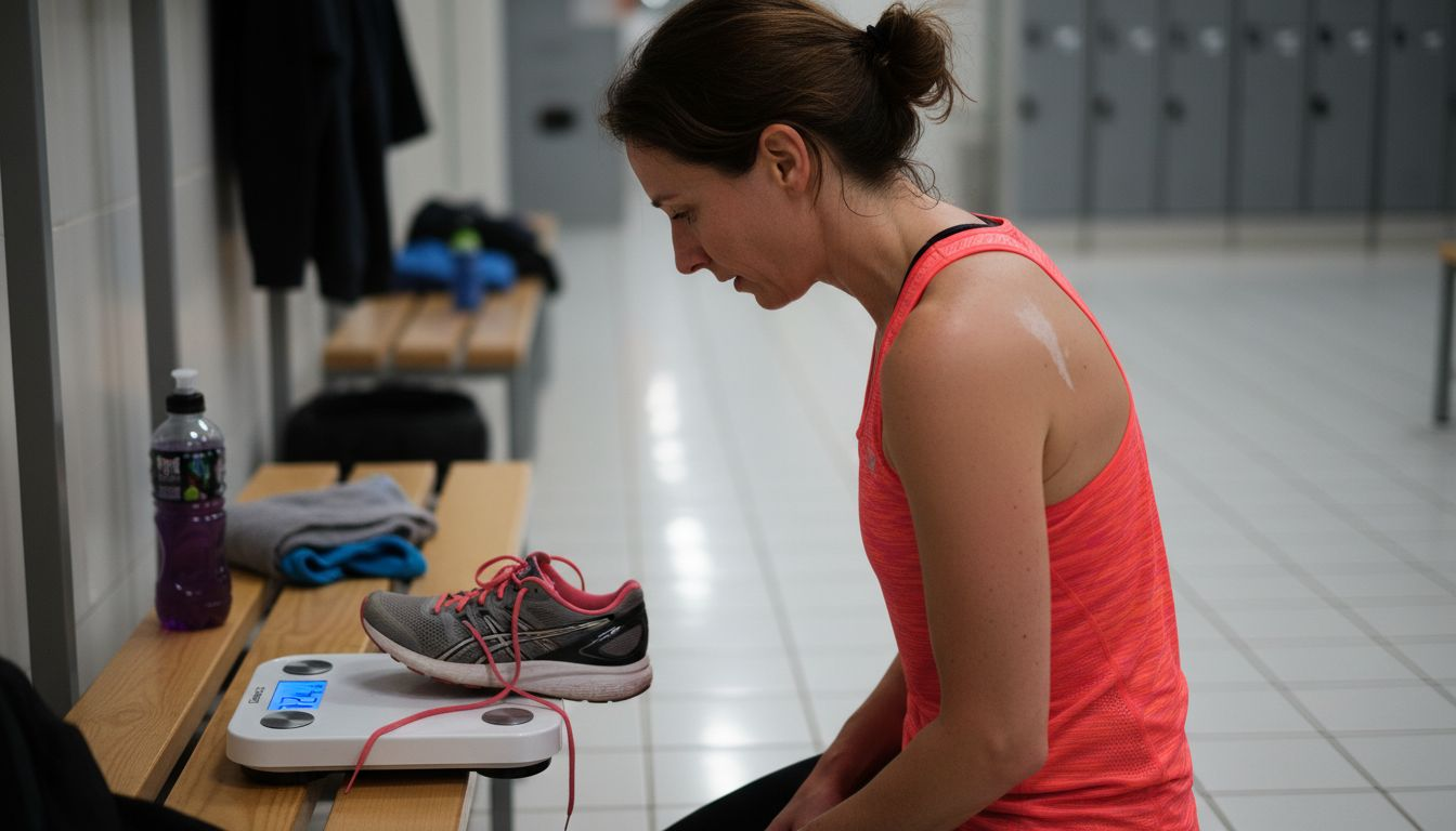 Runner checking weight after workout