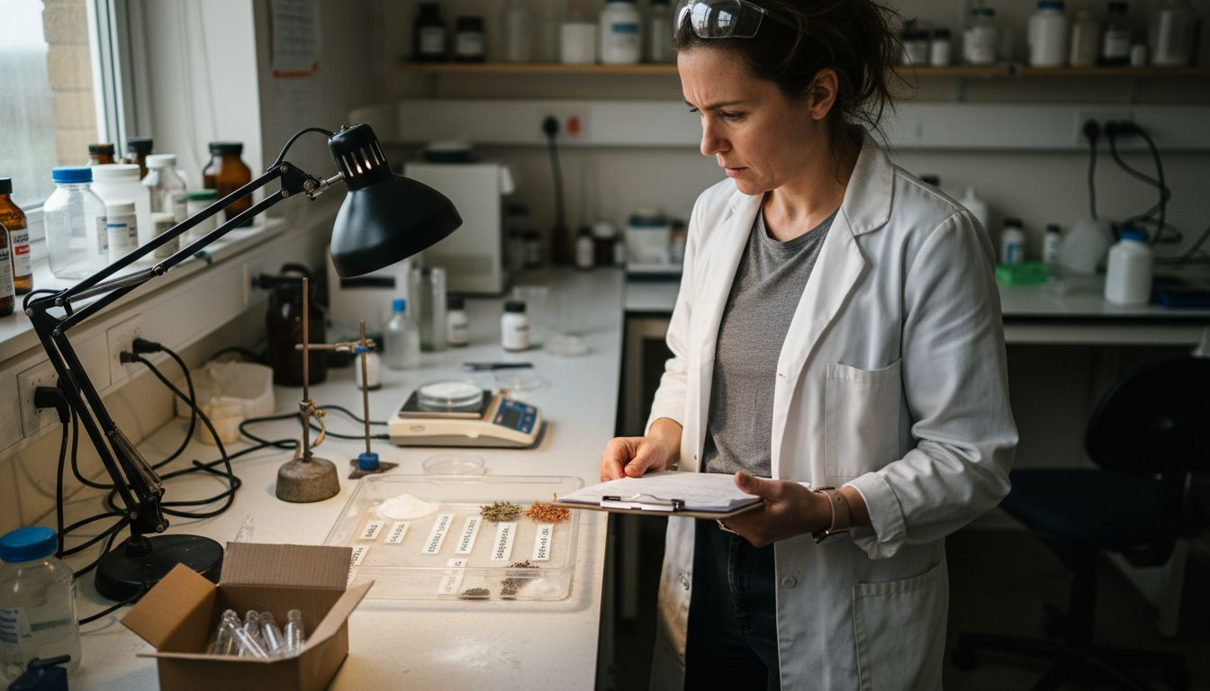 Nutritionist inspecting supplement ingredients