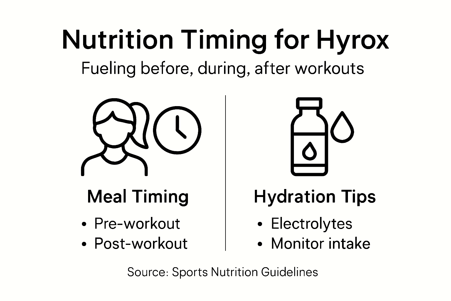 Infographic showing meal and hydration timing essentials