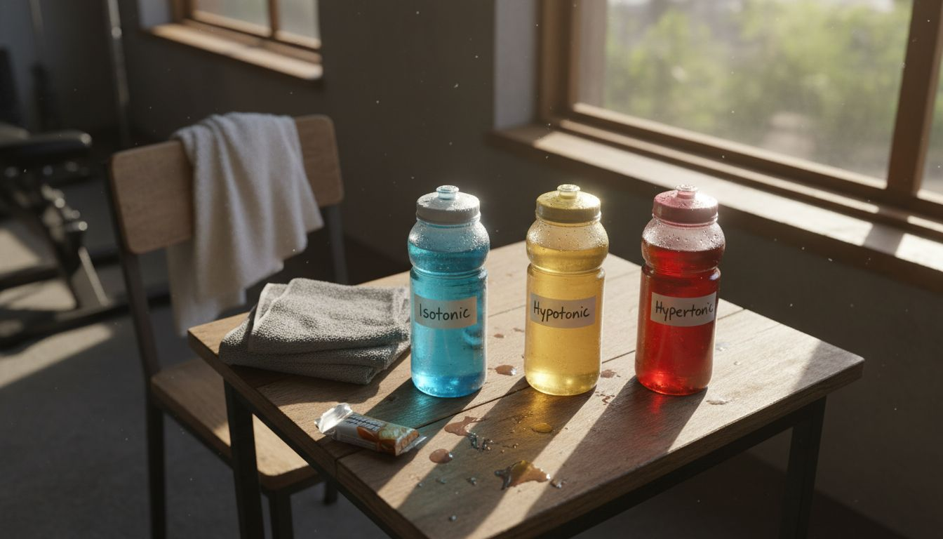 Comparing types of electrolyte drinks gym scene