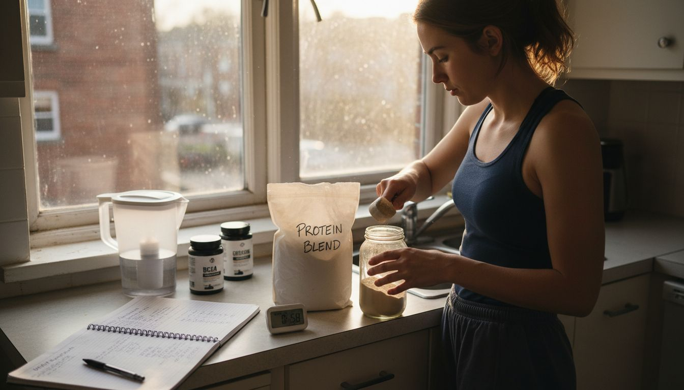 Woman preparing workout supplements at home